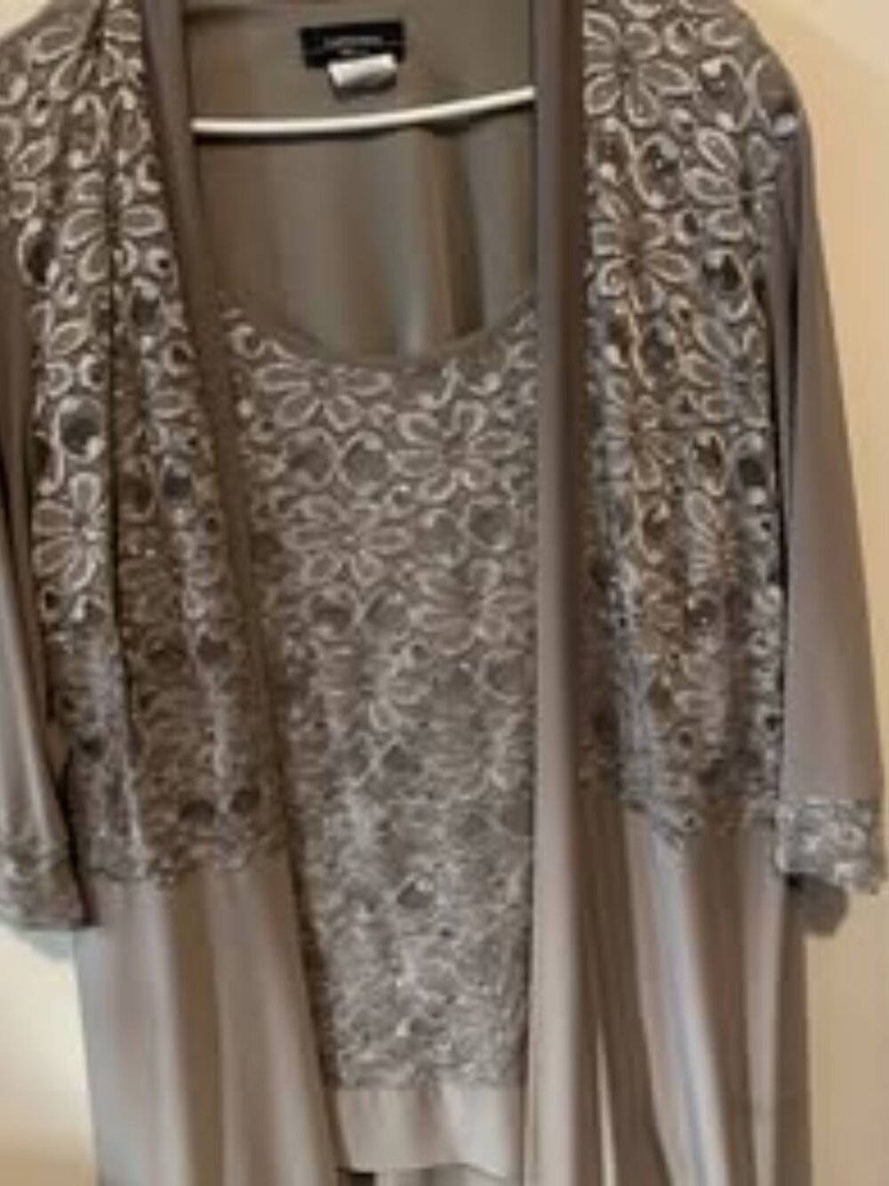 R&M Richards Dressy Pant Set β Size 22W β Taupe with Sequin Lace β Wedding, MOB